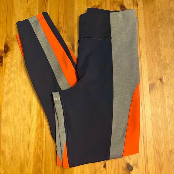 Athleta Crest High Rise Leggings Blue Red Grey Color Block Tights Full Length - Picture 6 of 12